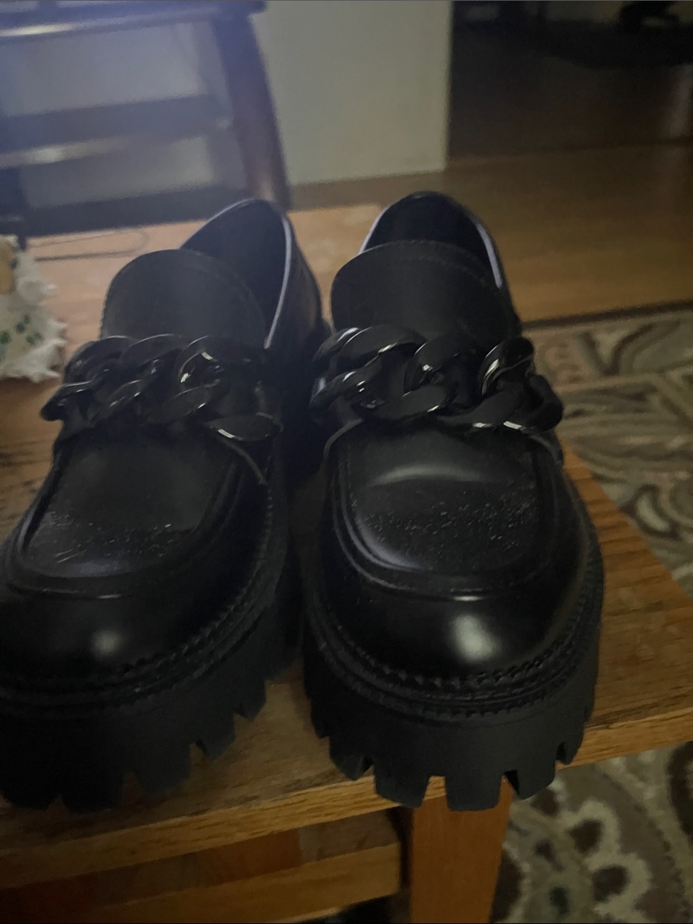 Steve Madden Black Chain-Accent Lug Loafers